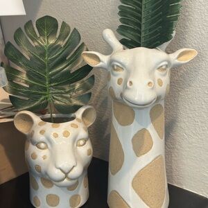 White and Tan Giraffe Ceramic Vase by